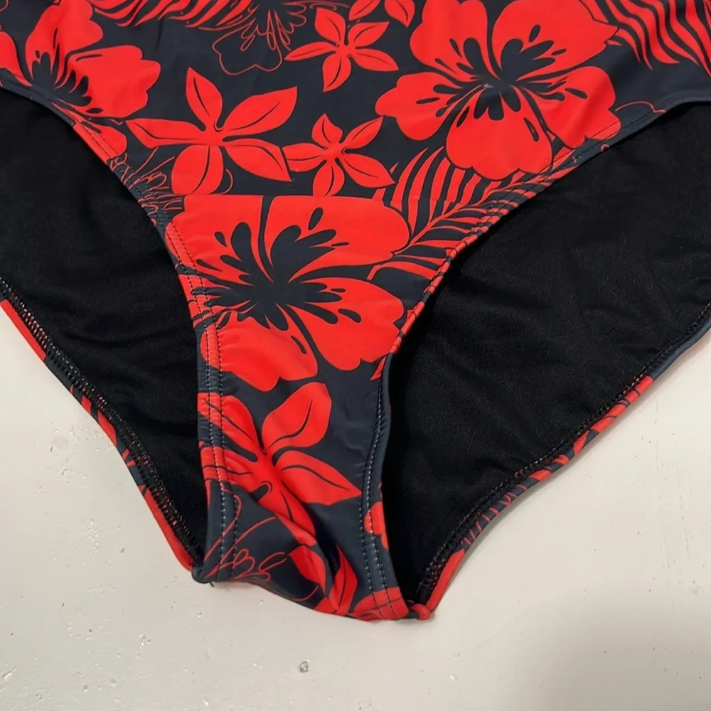NWOT SHEIN 4XL Red Navy Blue Floral Print Swimsuit Bikini Bottom